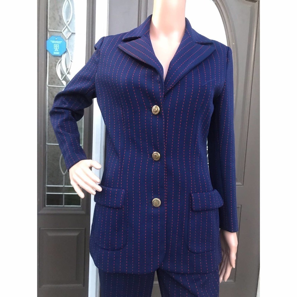 Navy blue with red pinstripe pantsuit - Picture 6 of 11